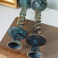 Pair of vintage candlestick holders | Twisted candlestick holders | Tall brass candlestick holders | Matching candlestick holders
