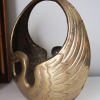 Vintage swan basket planter | Brass planter | Large vintage planter | Brass swan planter | Round swan planter