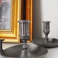 Set of two vintage candlestick holders | Norsk Tinn pewter candlestick holders | Norwegian chamber style candle holders