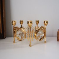 Vintage crystal candelabrum | Round vintage candelabra | Gold plated candelabra | Vintage candelabra with crystals