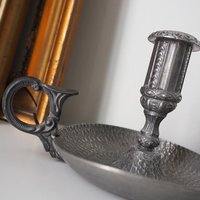 Set of two vintage candlestick holders | Norsk Tinn pewter candlestick holders | Norwegian chamber style candle holders