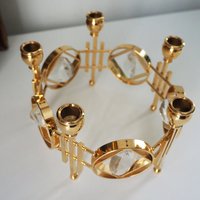Vintage crystal candelabrum | Round vintage candelabra | Gold plated candelabra | Vintage candelabra with crystals