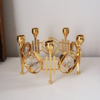 Vintage crystal candelabrum | Round vintage candelabra | Gold plated candelabra | Vintage candelabra with crystals