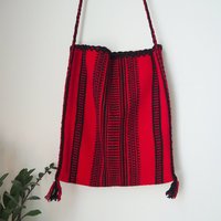 Vintage bag | Red and black shepherd's bag | Wool crossbody bag | Vintage wool bag | Red crossbody bag