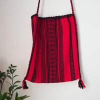 Vintage bag | Red and black shepherd's bag | Wool crossbody bag | Vintage wool bag | Red crossbody bag