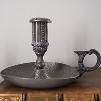 Set of two vintage candlestick holders | Norsk Tinn pewter candlestick holders | Norwegian chamber style candle holders