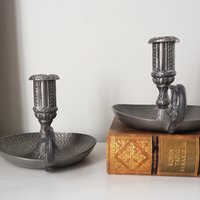 Set of two vintage candlestick holders | Norsk Tinn pewter candlestick holders | Norwegian chamber style candle holders