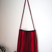 Vintage bag | Red and black shepherd's bag | Wool crossbody bag | Vintage wool bag | Red crossbody bag