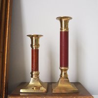 Pair of vintage candlestick holders | Brass candlestick holders | Tall brass candlestick holders | Mismatched candlestick holders