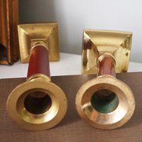 Pair of vintage candlestick holders | Brass candlestick holders | Tall brass candlestick holders | Mismatched candlestick holders