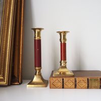 Pair of vintage candlestick holders | Brass candlestick holders | Tall brass candlestick holders | Mismatched candlestick holders