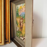 Vintage needlepoint wall art | Deer needlepoint | Scandinavian wall art | Needlepoint wall hanging | Scenery wall art