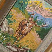 Vintage needlepoint wall art | Deer needlepoint | Scandinavian wall art | Needlepoint wall hanging | Scenery wall art