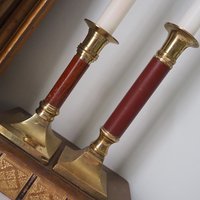 Pair of vintage candlestick holders | Brass candlestick holders | Tall brass candlestick holders | Mismatched candlestick holders