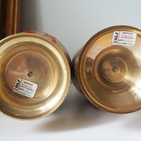 Vintage brass vase | Large enamelled brass vase | Vintage brass vases | Tall brass vase | Vintage vase | Brass and red vase