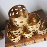 Set of six vintage tealight candle holders | Brass tealight candleholders | Vintage brass votive candleholders | Brass tealight holders