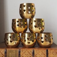 Set of six vintage tealight candle holders | Brass tealight candleholders | Vintage brass votive candleholders | Brass tealight holders
