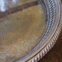 Vintage silver plated tray | Vintage tray with a raised edge | Silver plated serving tray with a cutout rim | Vintage decorative tray