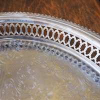 Vintage silver plated tray | Vintage tray with a raised edge | Silver plated serving tray with a cutout rim | Vintage decorative tray