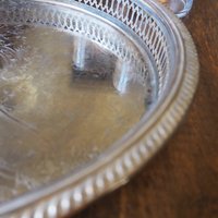 Vintage silver plated tray | Vintage tray with a raised edge | Silver plated serving tray with a cutout rim | Vintage decorative tray