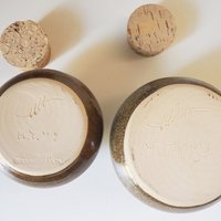 Set of two vintage ceramic jars | Glazed ceramic jars with cork lids | Brown stoneware jars | Vintage spice jars | Mismatched ceramic jars