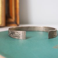 Vintage cuff bracelet | Engraved silver bangle | Silver tone cuff bracelet | Vintage boho bangle | Engraved cuff bracelet