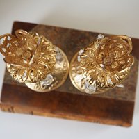 Vintage candlestick holder pair | Gold plated crystal candlestick holders | Ornate candlestick holders | Crystal candlestick holders