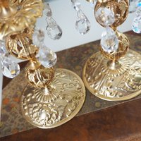 Vintage candlestick holder pair | Gold plated crystal candlestick holders | Ornate candlestick holders | Crystal candlestick holders