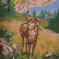 Vintage needlepoint wall art | Deer needlepoint | Scandinavian wall art | Needlepoint wall hanging | Scenery wall art