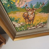 Vintage needlepoint wall art | Deer needlepoint | Scandinavian wall art | Needlepoint wall hanging | Scenery wall art