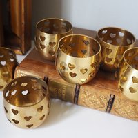 Set of six vintage tealight candle holders | Brass tealight candleholders | Vintage brass votive candleholders | Brass tealight holders