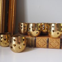Set of six vintage tealight candle holders | Brass tealight candleholders | Vintage brass votive candleholders | Brass tealight holders
