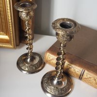 Set of two vintage candlestick holders | Twisted candle holders | Small candlestick holders | Vintage candle holder pair | Made in England