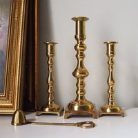 Vintage candlestick holder set | Candlestick holders | Vintage brass candlestick holders and candle snuffer | Made in Japan