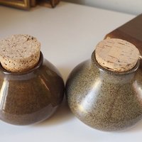 Set of two vintage ceramic jars | Glazed ceramic jars with cork lids | Brown stoneware jars | Vintage spice jars | Mismatched ceramic jars