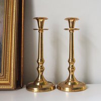Pair of vintage candlestick holders | Brass candlestick holders | Tall brass candlestick holders