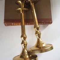 Pair of vintage candlestick holders | Brass candlestick holders | Tall brass candlestick holders