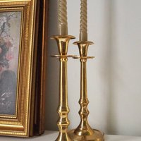 Pair of vintage candlestick holders | Brass candlestick holders | Tall brass candlestick holders