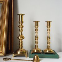 Vintage candlestick holder set | Candlestick holders | Vintage brass candlestick holders and candle snuffer | Made in Japan
