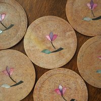 Vintage coasters | Set of six stone coasters with mother of pearl inlays | Vintage stone coaster set | Floral coasters | Marble coasters