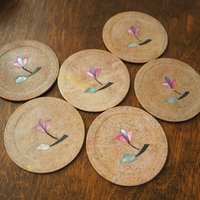 Vintage coasters | Set of six stone coasters with mother of pearl inlays | Vintage stone coaster set | Floral coasters | Marble coasters