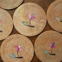 Vintage coasters | Set of six stone coasters with mother of pearl inlays | Vintage stone coaster set | Floral coasters | Marble coasters