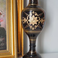 Vintage brass vase | Large vintage vase | Black brass vase | Etched floral brass vase black