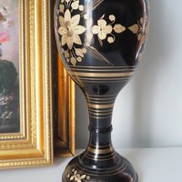 Vintage brass vase | Large vintage vase | Black brass vase | Etched floral brass vase black