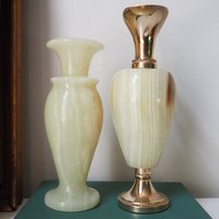 Set of two vintage vases | Onyx vase and pitcher | Vintage bud vase | Vintage single flower vases | Vintage marble vases | Made in Italy