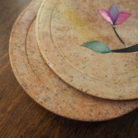 Vintage coasters | Set of six stone coasters with mother of pearl inlays | Vintage stone coaster set | Floral coasters | Marble coasters