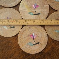 Vintage coasters | Set of six stone coasters with mother of pearl inlays | Vintage stone coaster set | Floral coasters | Marble coasters