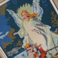 Vintage needlepoint wall art | Guardian angel needlepoint | Scandinavian wall art | Needlepoint wall hanging | Wool needlepoint