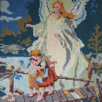 Vintage needlepoint wall art | Guardian angel needlepoint | Scandinavian wall art | Needlepoint wall hanging | Wool needlepoint
