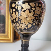 Vintage brass vase | Large vintage vase | Black brass vase | Etched floral brass vase black